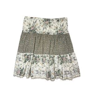 Vintage Handmade Floral Midi Skirt Women’s XL Patchwork Lace Cottage Grandma